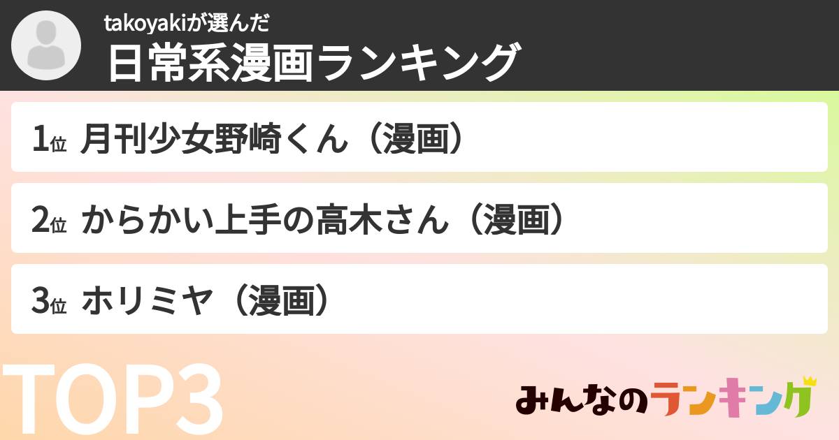 takoyakiさんの「日常系漫画ランキング」