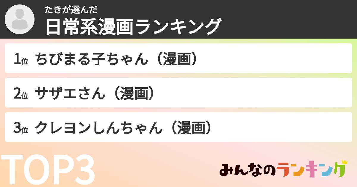 たきさんの「日常系漫画ランキング」
