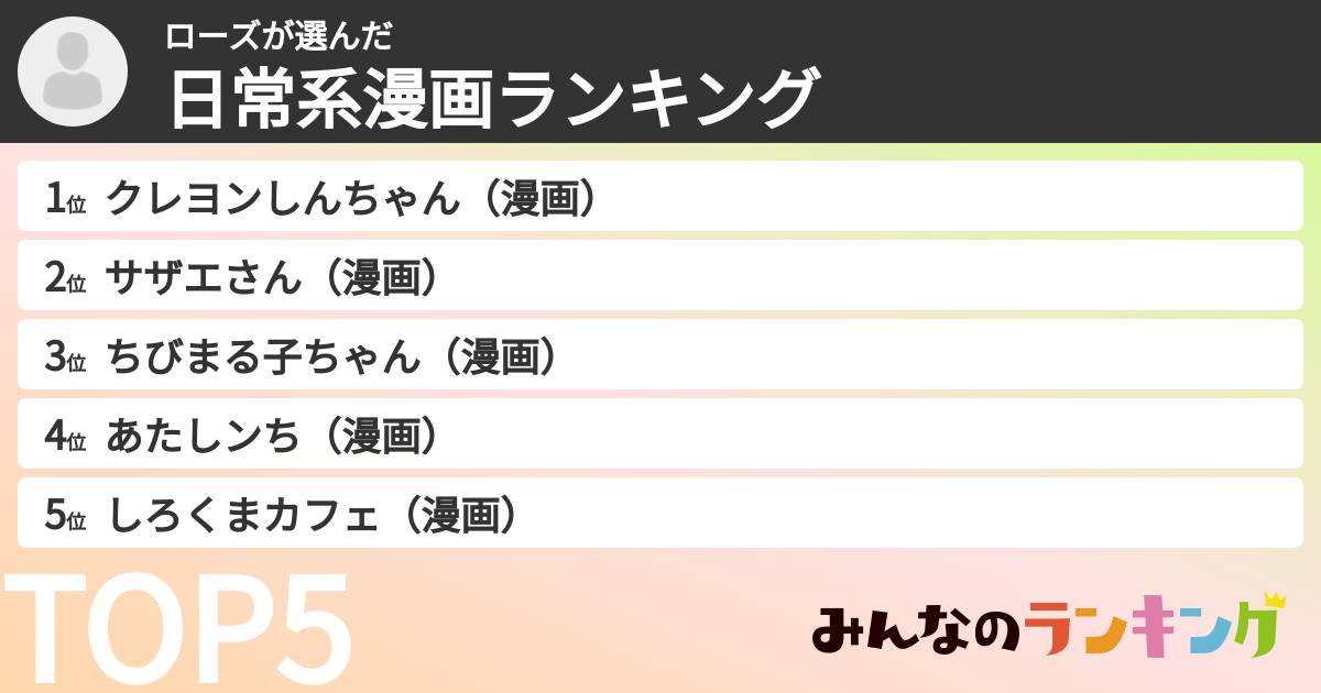 ローズさんの「日常系漫画ランキング」