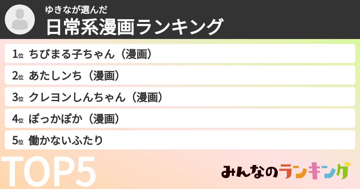 ゆきなさんの「日常系漫画ランキング」