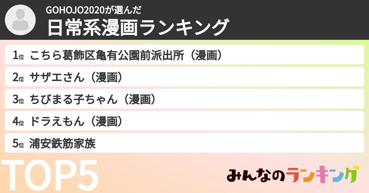 GOHOJO2020さんの「日常系漫画ランキング」