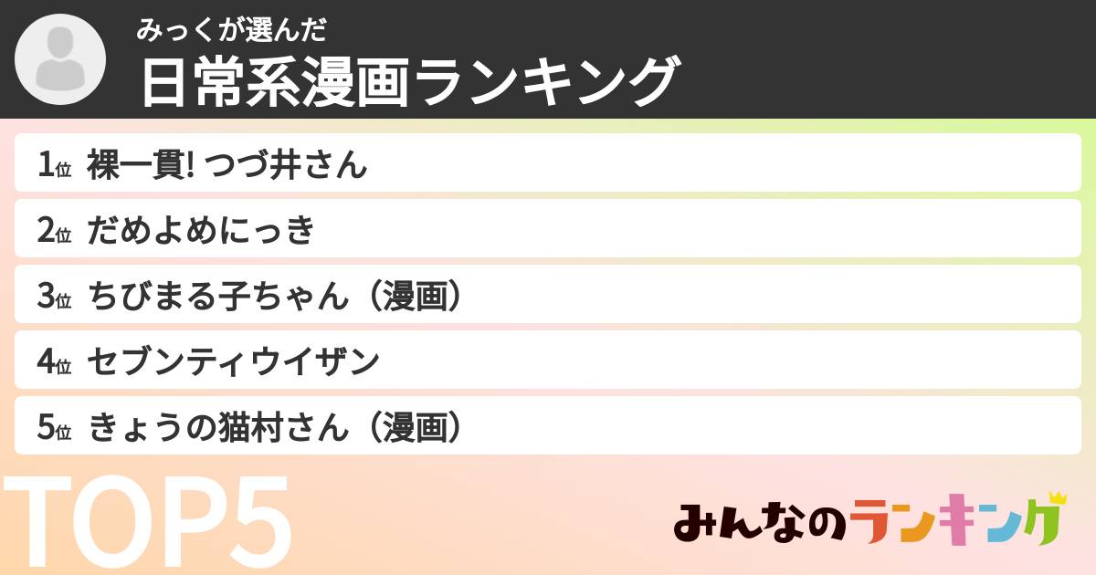 みっくさんの「日常系漫画ランキング」
