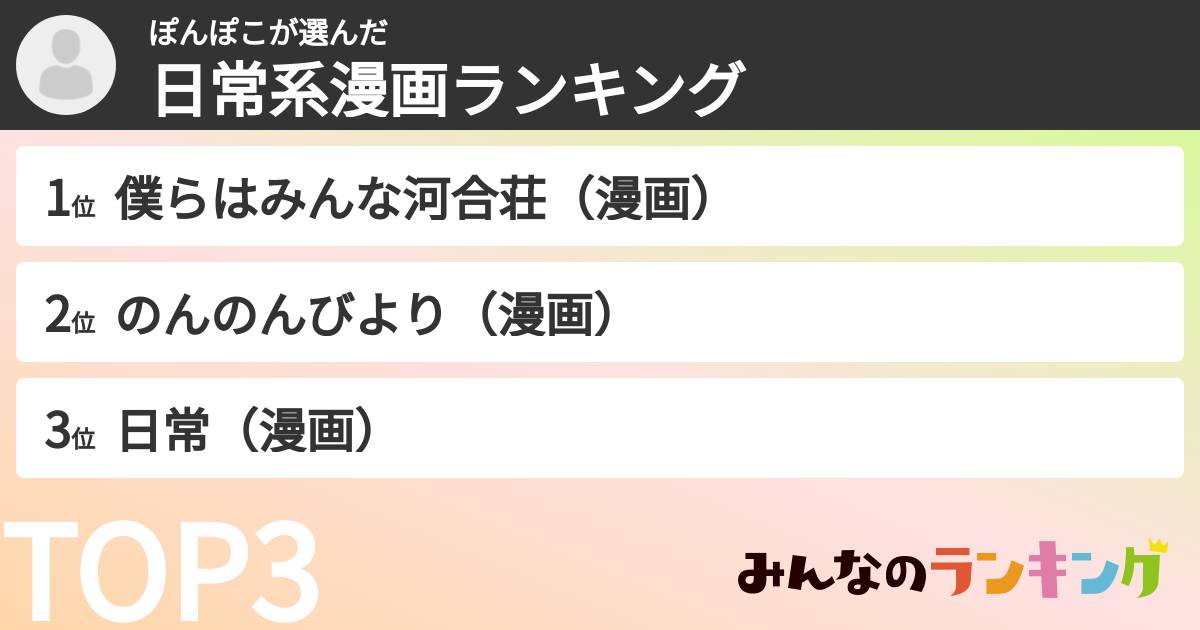 ぽんぽこさんの「日常系漫画ランキング」