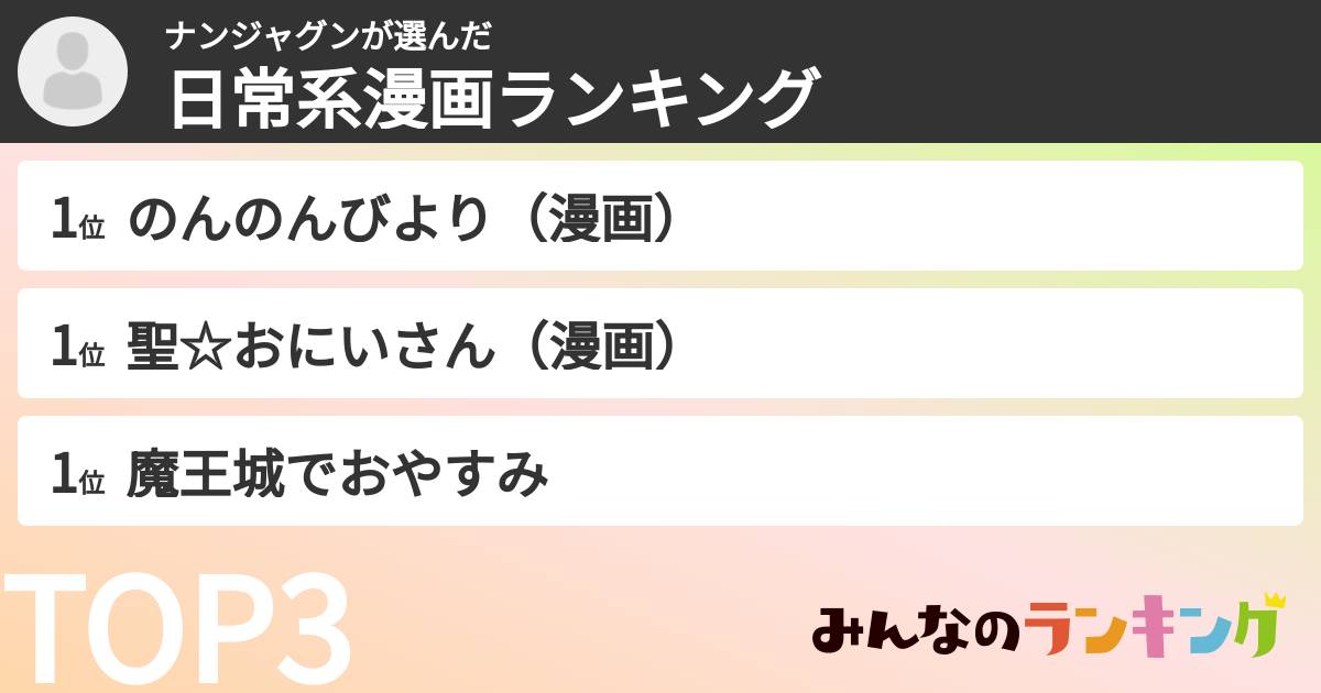 ナンジャグンさんの「日常系漫画ランキング」