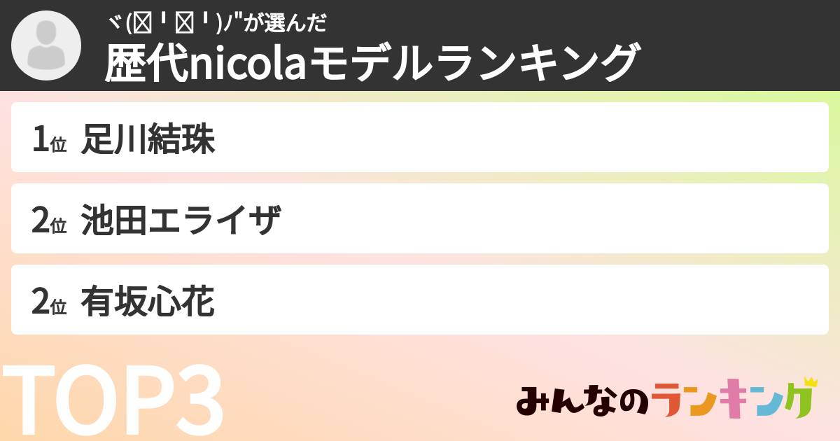 ヾ(๑╹◡╹)ノ"さんの「歴代nicolaモデルランキング」