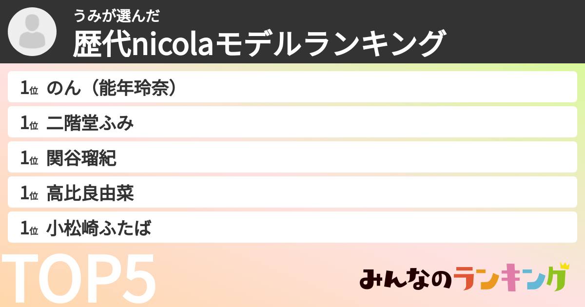 うみさんの「歴代nicolaモデルランキング」