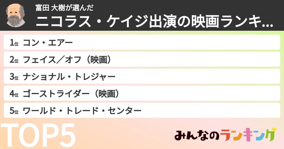 富田 大樹さんの「ニコラス・ケイジ出演の映画ランキング」