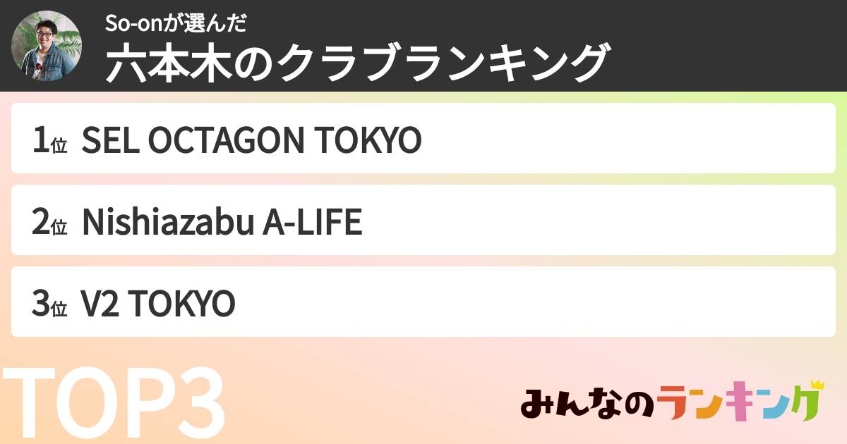 So-onさんの「六本木のクラブランキング」