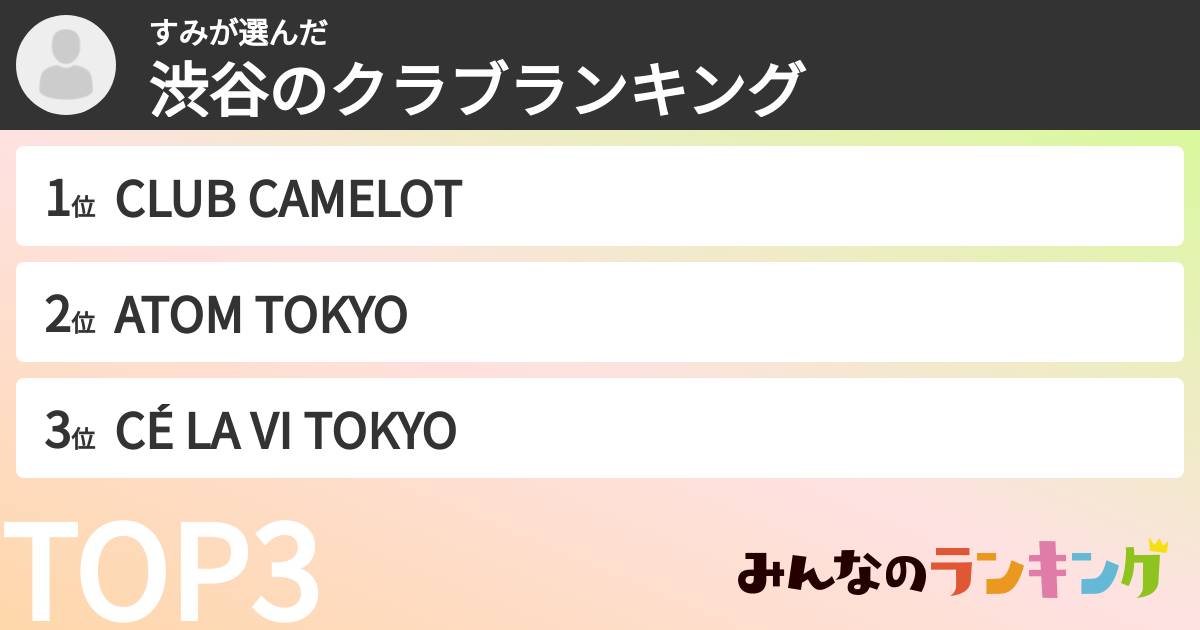 すみさんの「渋谷のクラブランキング」