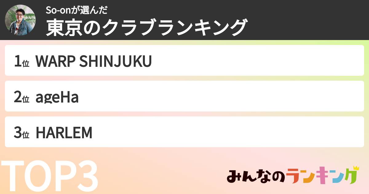 So-onさんの「東京のクラブランキング」
