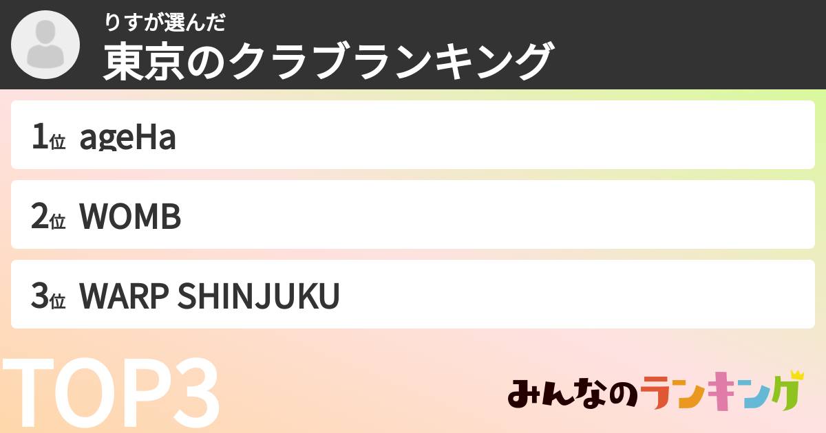 りすさんの「東京のクラブランキング」