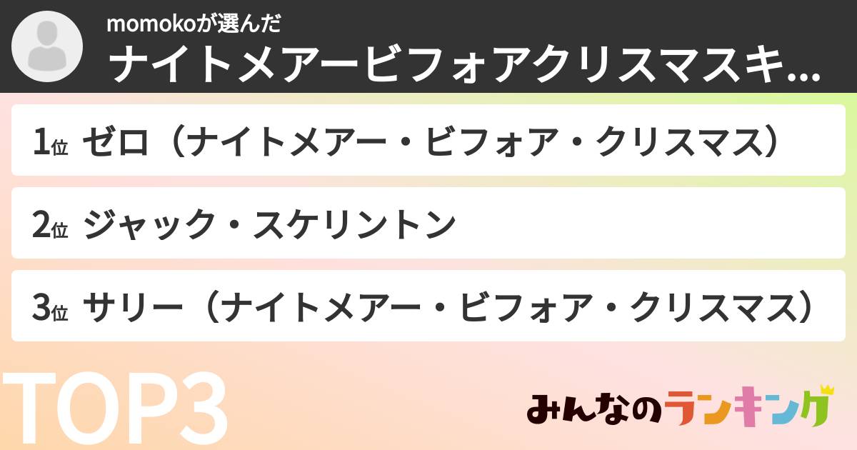 momokoさんの「ナイトメアービフォアクリスマスキャラランキング」