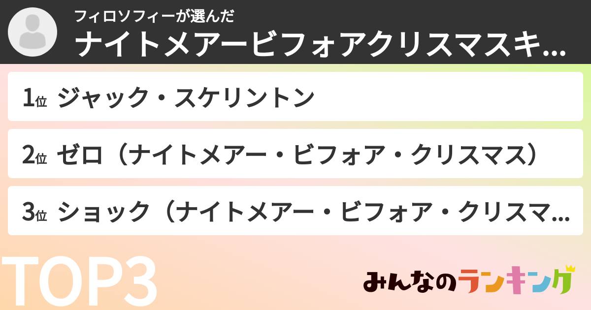 フィロソフィーさんの「ナイトメアービフォアクリスマスキャラランキング」