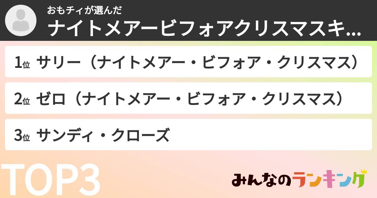 おもチィさんの「ナイトメアービフォアクリスマスキャラランキング」
