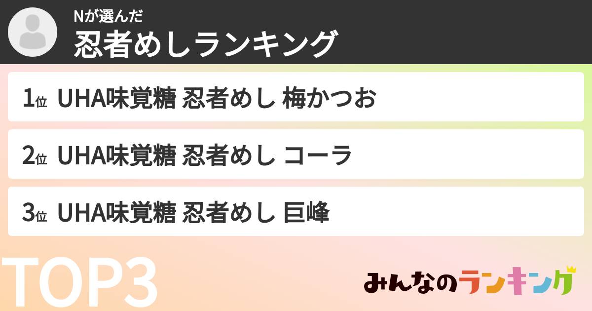 Nさんの「忍者めしランキング」
