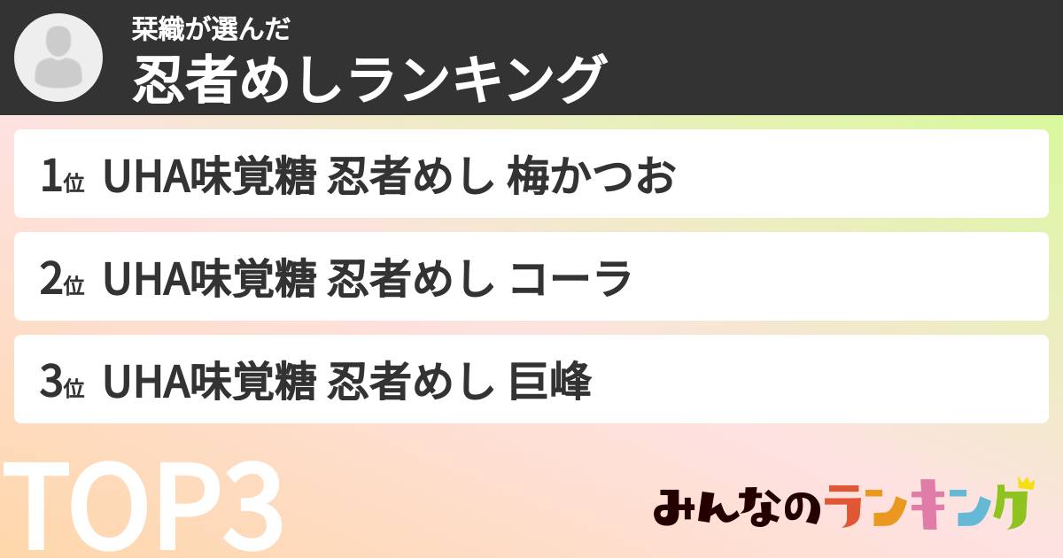 栞織さんの「忍者めしランキング」
