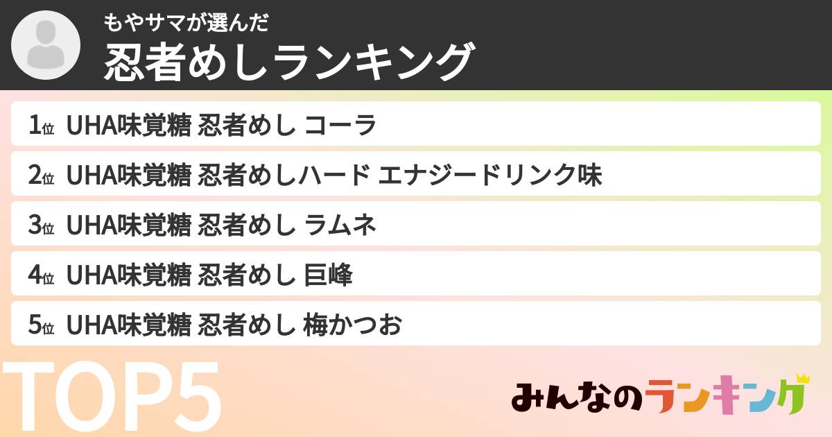 もやサマさんの「忍者めしランキング」