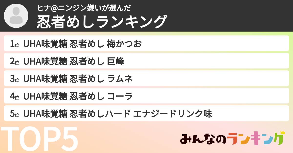 ヒナ@ニンジン嫌いさんの「忍者めしランキング」