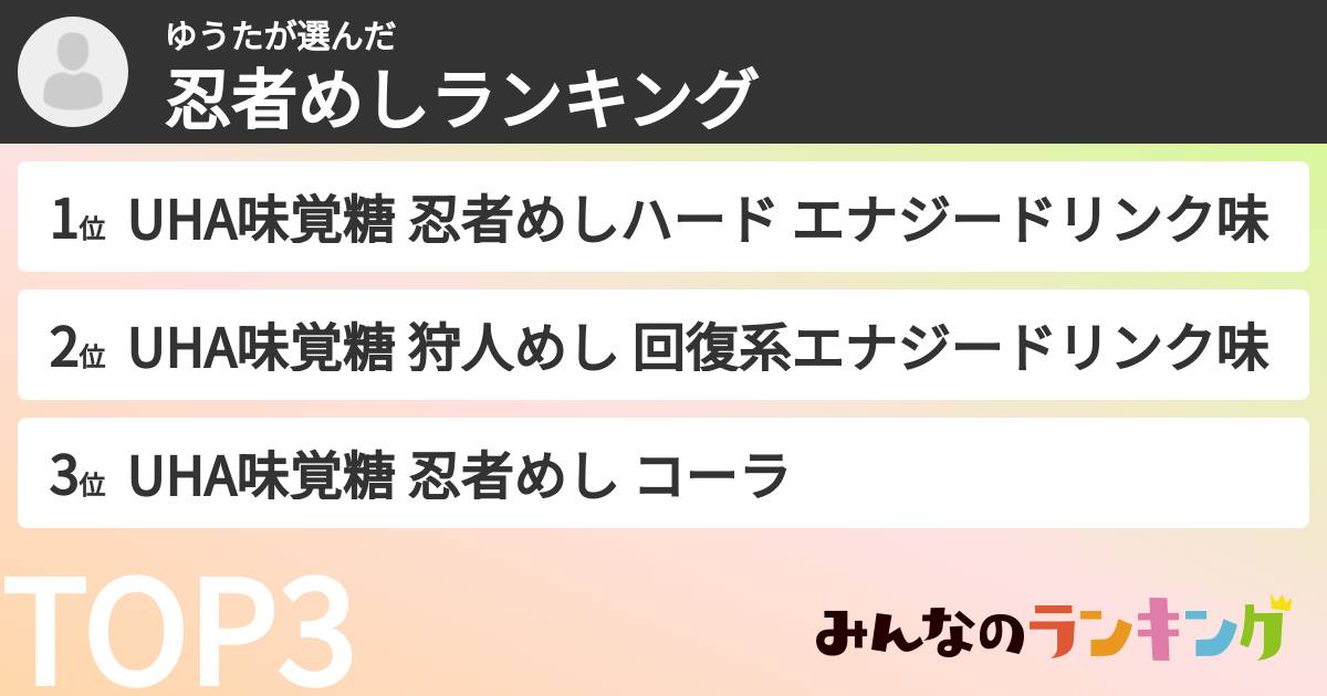 ゆうたさんの「忍者めしランキング」