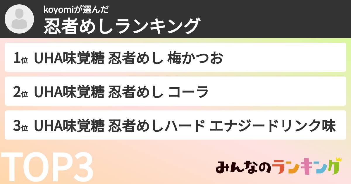 koyomiさんの「忍者めしランキング」