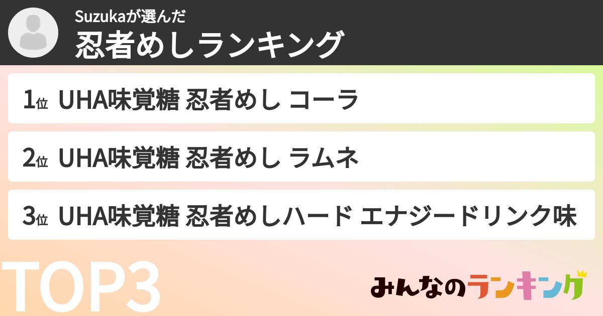 Suzukaさんの「忍者めしランキング」