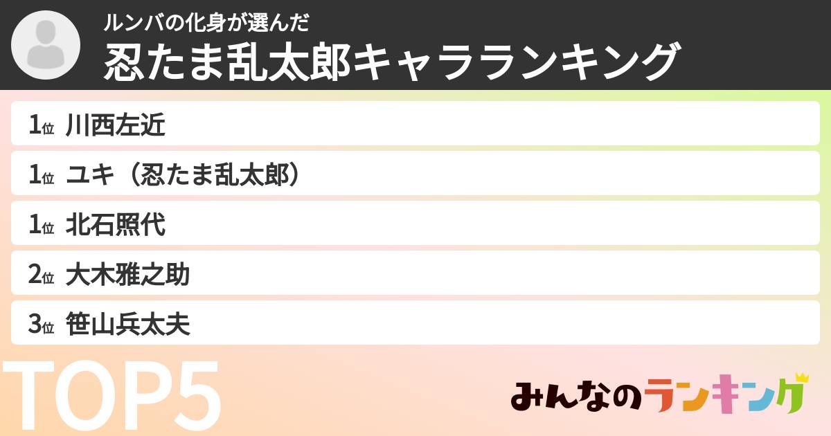 ルンバの化身さんの「忍たま乱太郎キャラランキング」