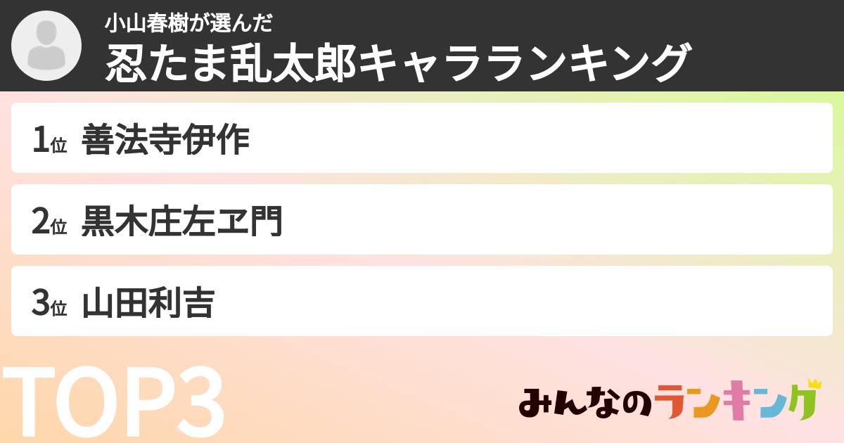 小山春樹さんの「忍たま乱太郎キャラランキング」