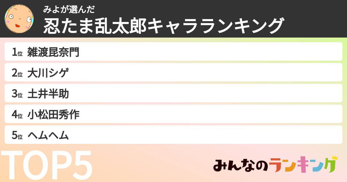 みよさんの「忍たま乱太郎キャラランキング」