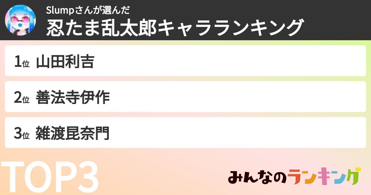 Slumpさんさんの「忍たま乱太郎キャラランキング」