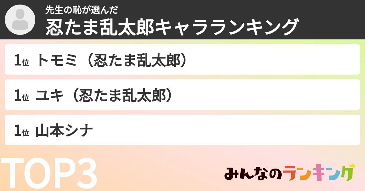 先生の恥さんの「忍たま乱太郎キャラランキング」