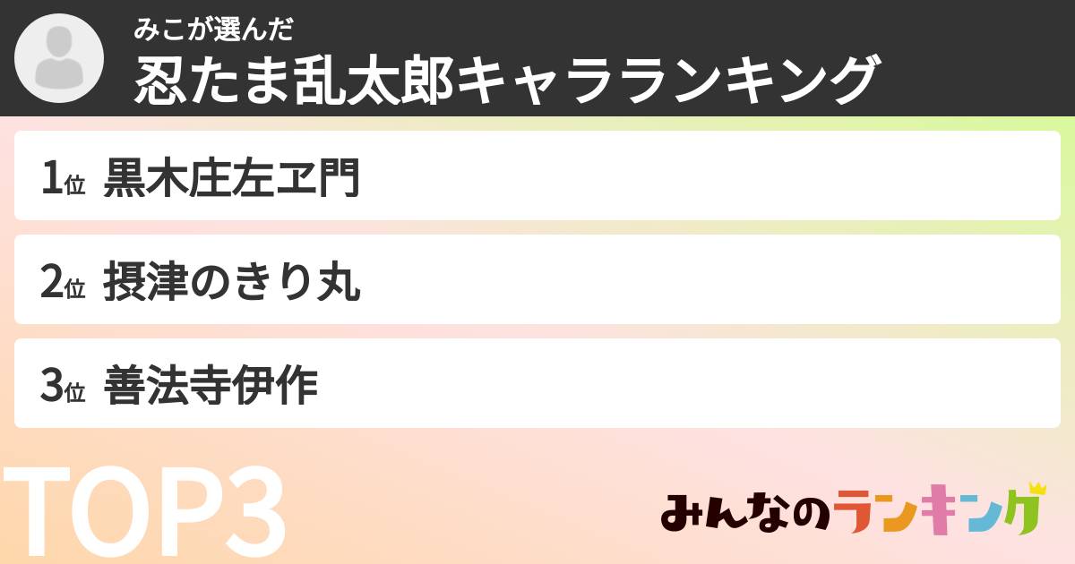 みこさんの「忍たま乱太郎キャラランキング」