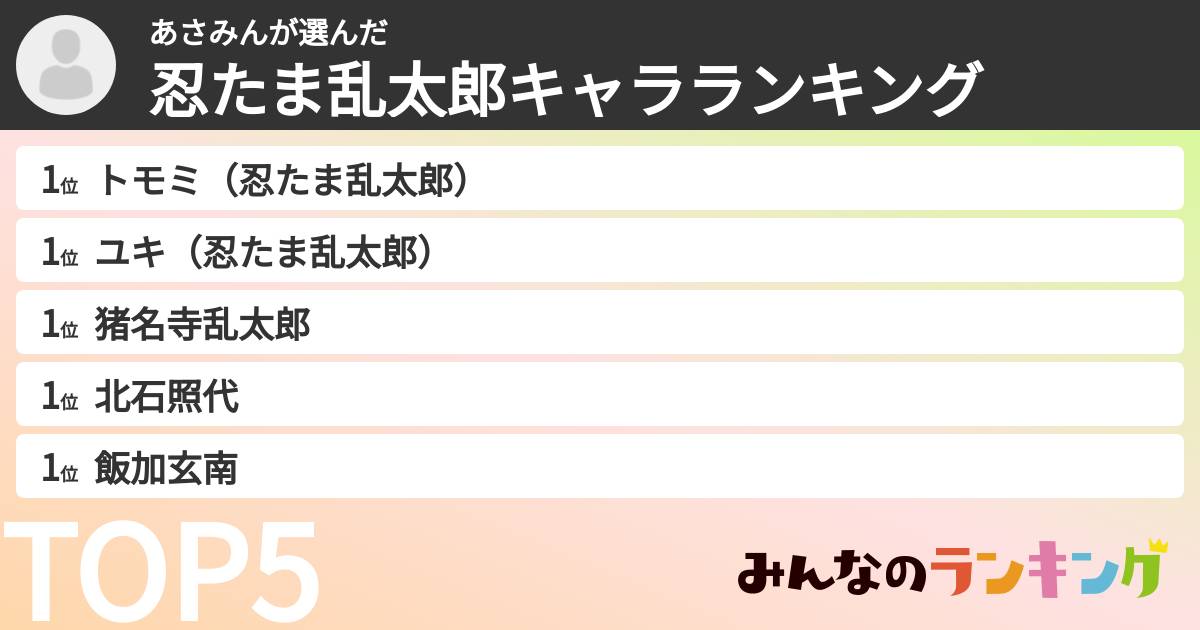あさみんさんの「忍たま乱太郎キャラランキング」