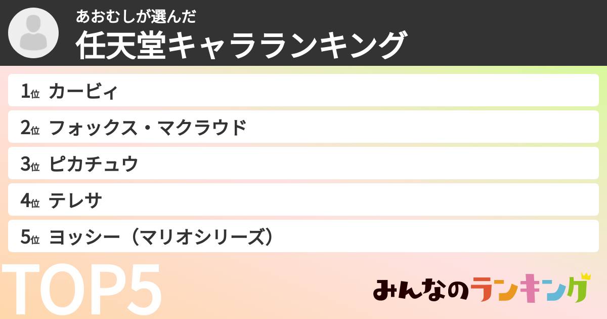 あおむしさんの「任天堂キャラランキング」