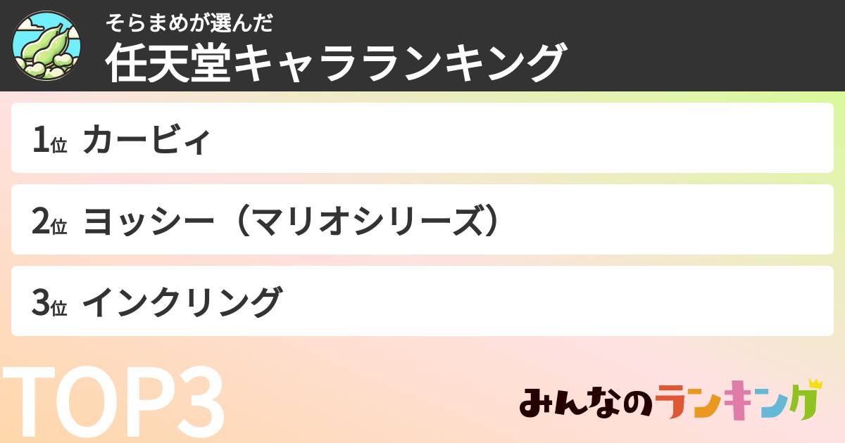 そらまめさんの「任天堂キャラランキング」