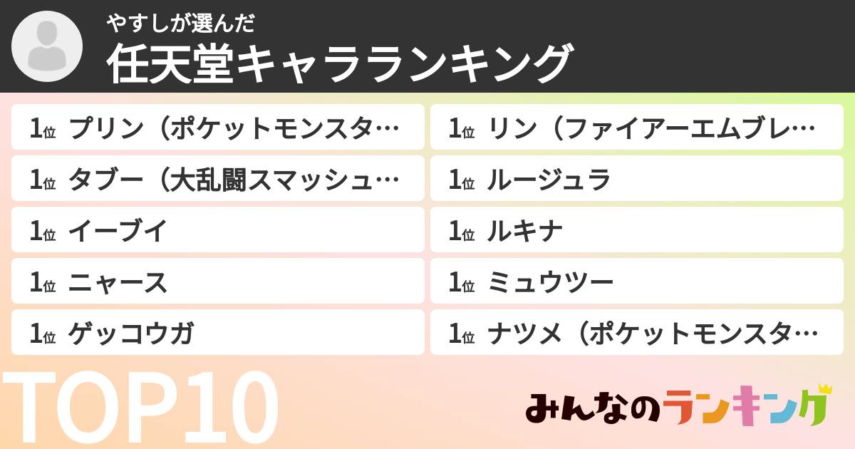 やすしさんの「任天堂キャラランキング」