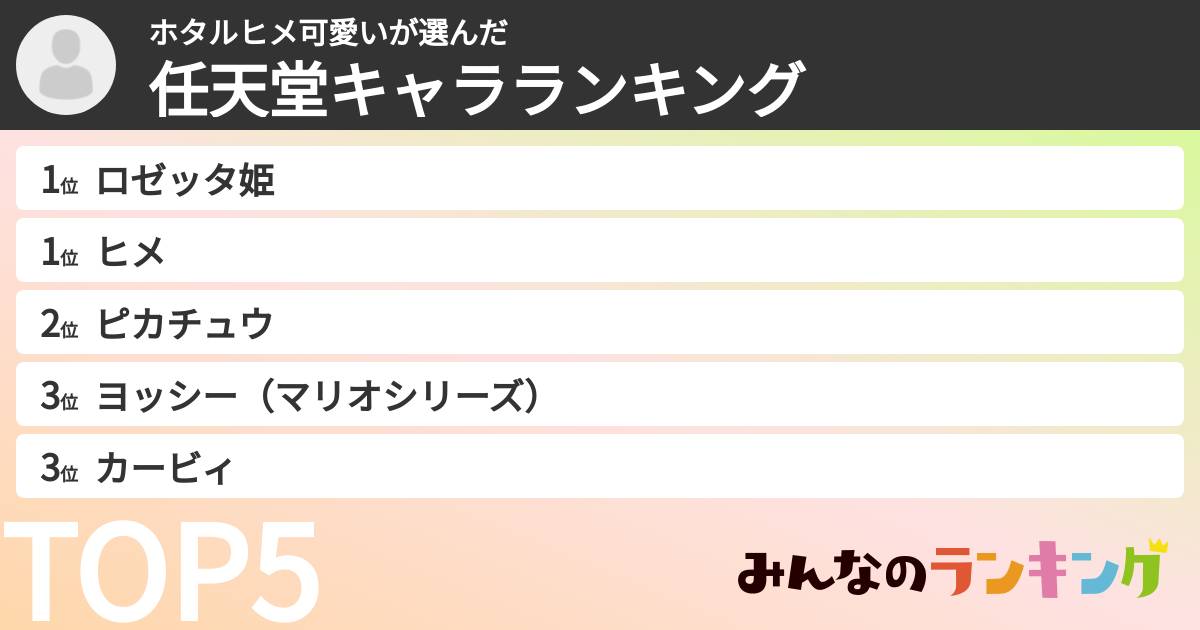 ホタルヒメ可愛いさんの「任天堂キャラランキング」