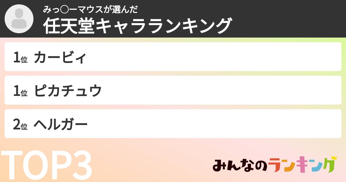 みっ◯ーマウスさんの「任天堂キャラランキング」