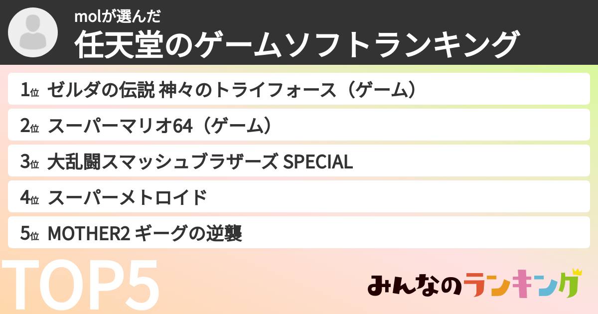 molさんの「任天堂のゲームソフトランキング」