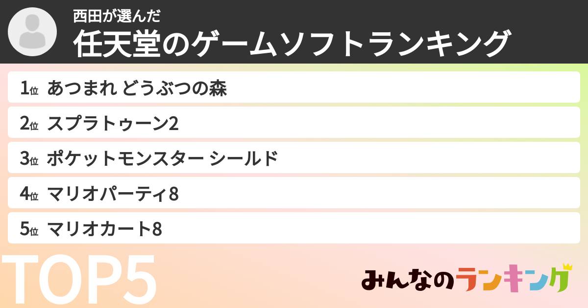 西田さんの「任天堂のゲームソフトランキング」