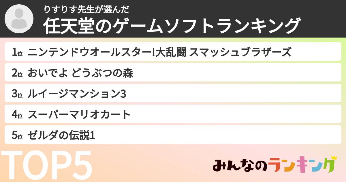 りすりす先生さんの「任天堂のゲームソフトランキング」