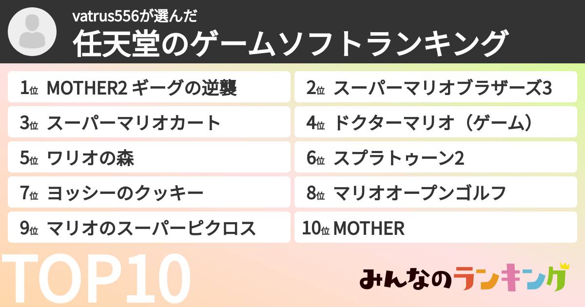 vatrus556さんの「任天堂のゲームソフトランキング」