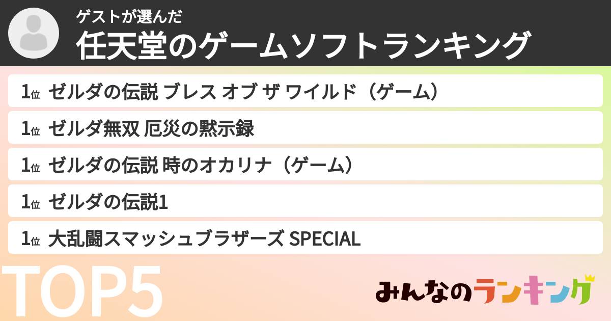 ゲストさんの「任天堂のゲームソフトランキング」