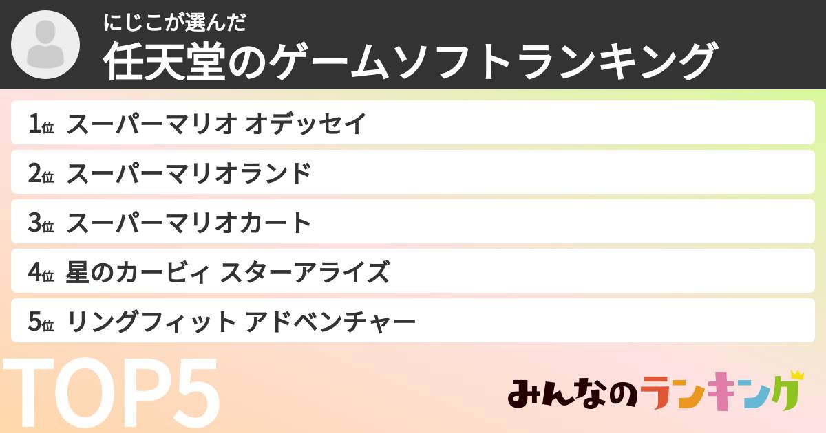 にじこさんの「任天堂のゲームソフトランキング」