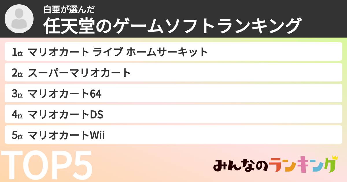 白亜さんの「任天堂のゲームソフトランキング」