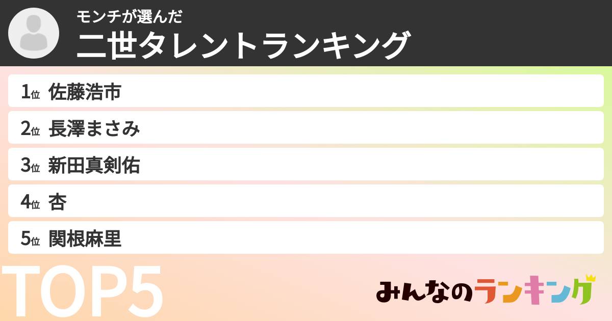 モンチさんの「二世タレントランキング」