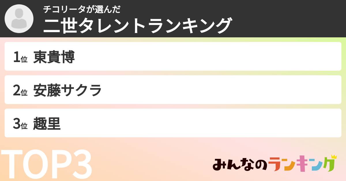 チコリータさんの「二世タレントランキング」