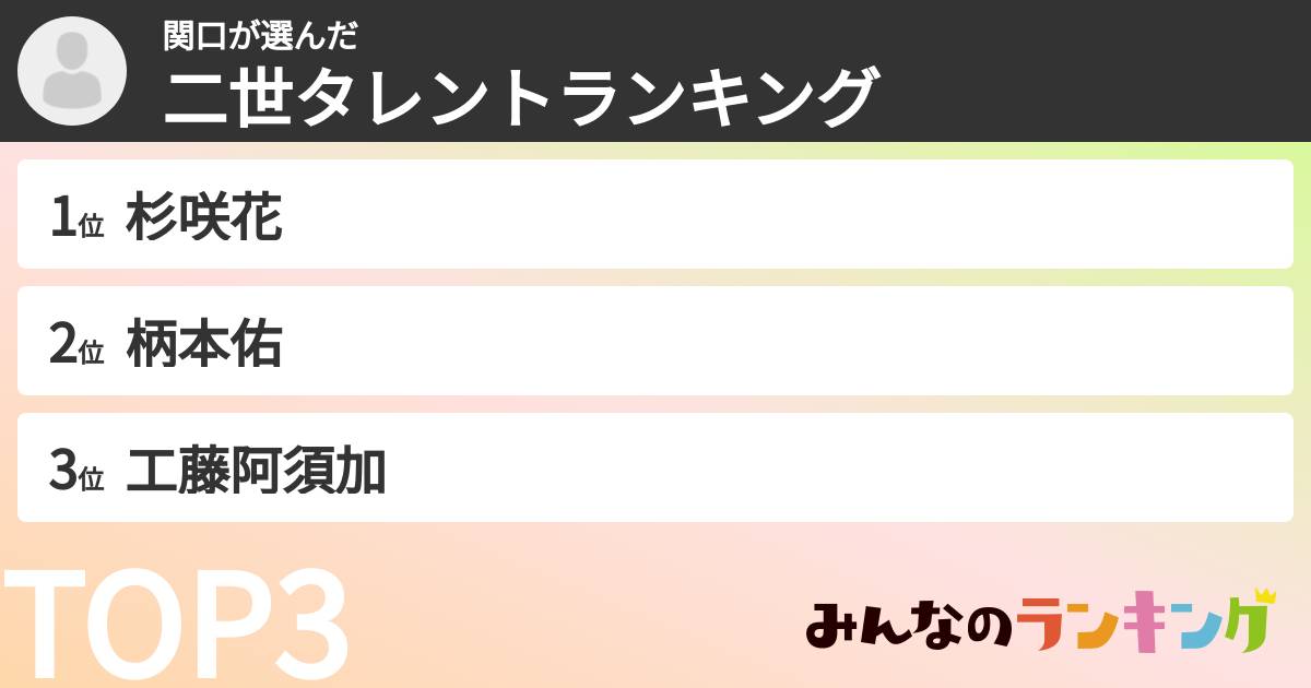 関口さんの「二世タレントランキング」