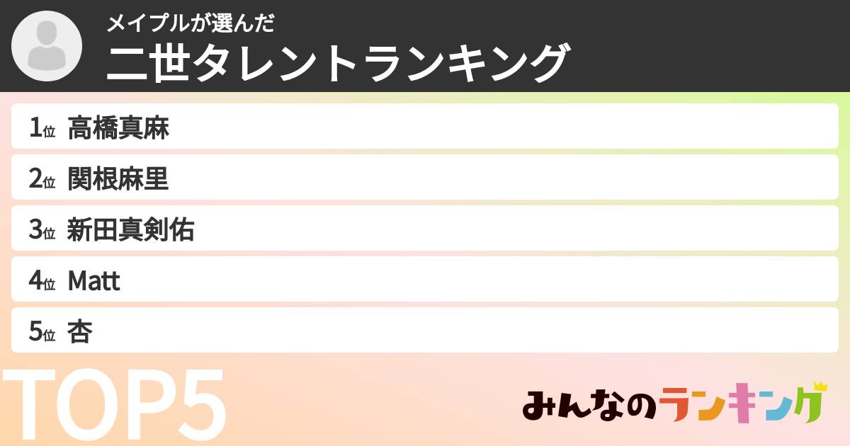 メイプルさんの「二世タレントランキング」