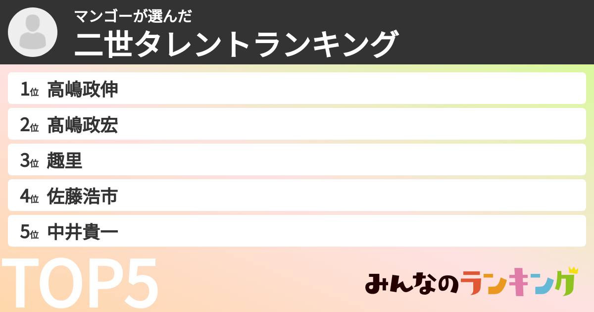 マンゴーさんの「二世タレントランキング」