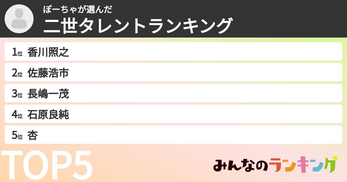ぽーちゃさんの「二世タレントランキング」